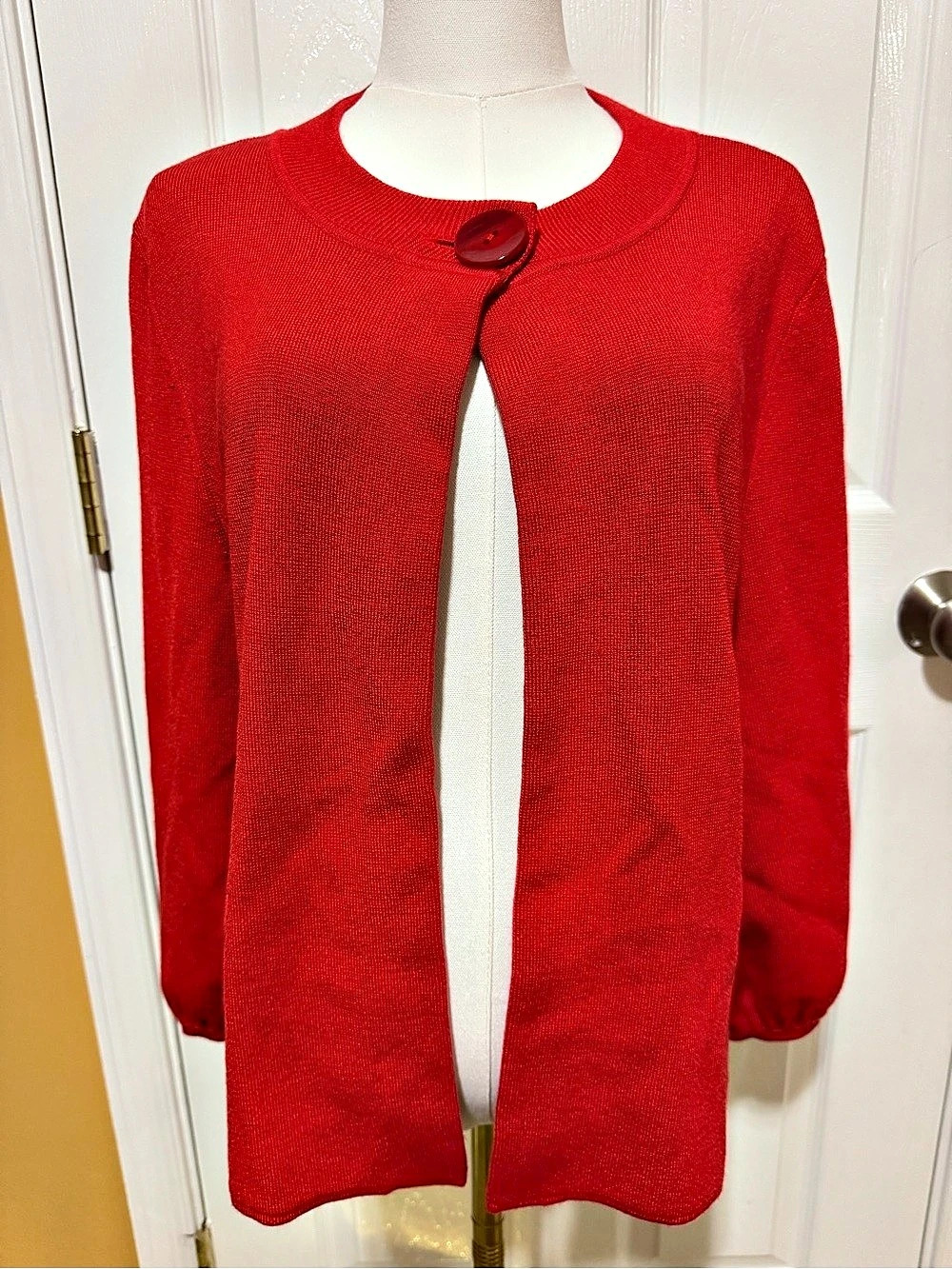 Jones New York Collection Red Button Front Cardigan Size Large Like New